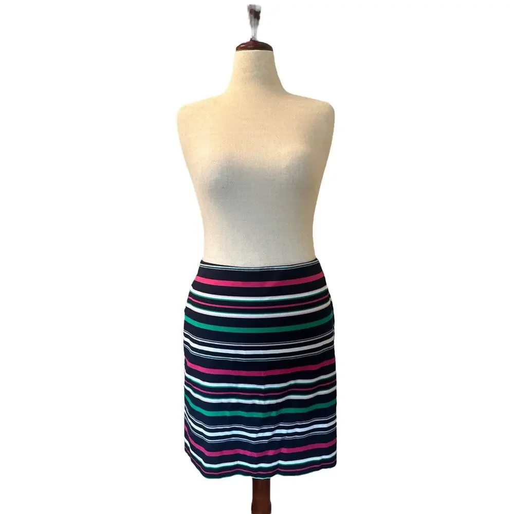 Talbots Skirt | Navy‎ Striped | Side Zip | Lined | Petite 14